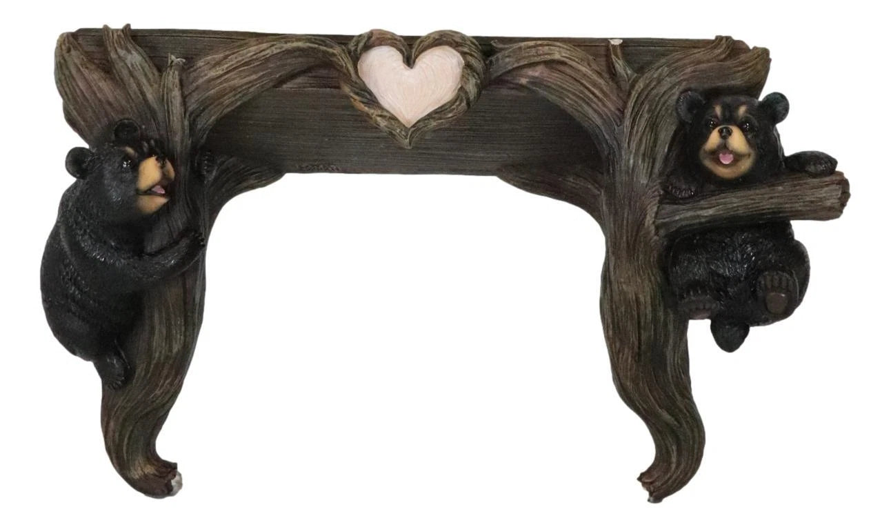 Whimsical 2 Climbing Black Bears By Forest Tree Branches Floating Wall Shelf-5