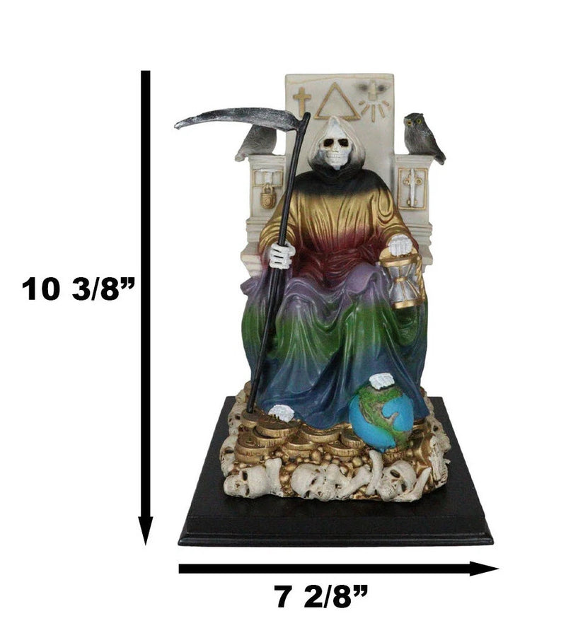 Rainbow Robe Holy Santa Muerte Seated On Throne with Scythe Statue 10.5"H-3