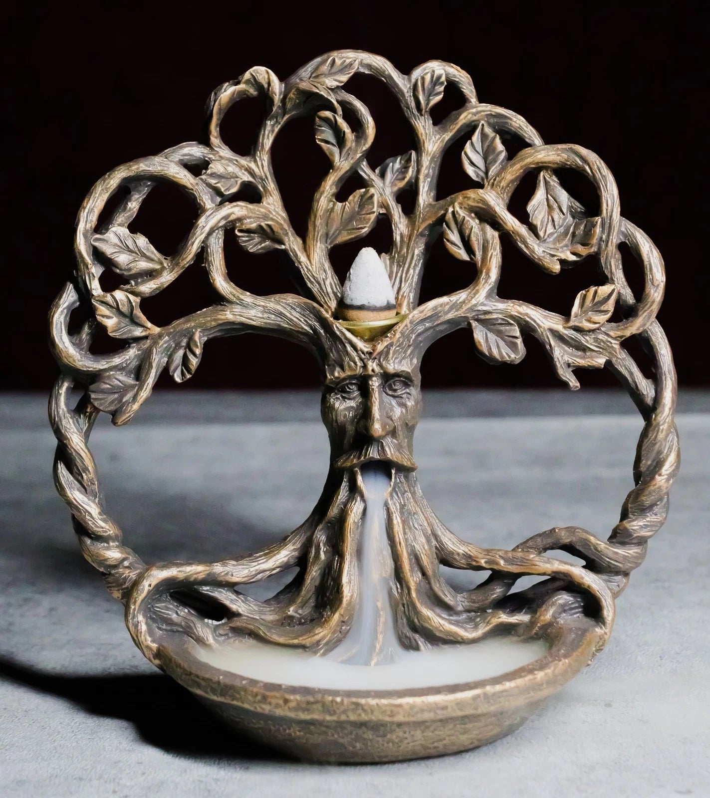 Ethereal Forest Celtic Greenman Ent Tree Of Life Backflow Incense Cone Burner-1