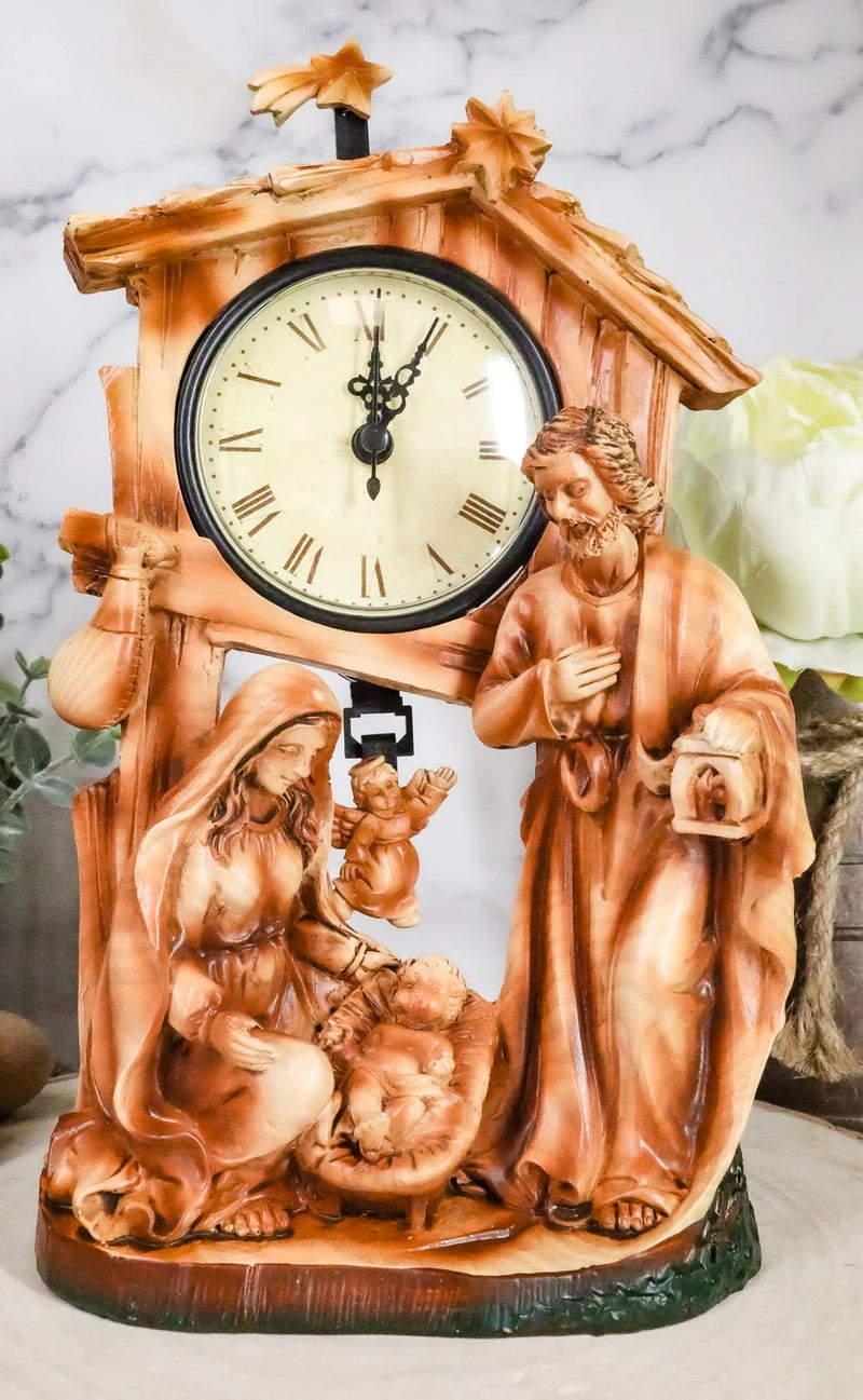 Christian Rustic Holy Family Nativity of Jesus Desk Table Clock Figurine-1