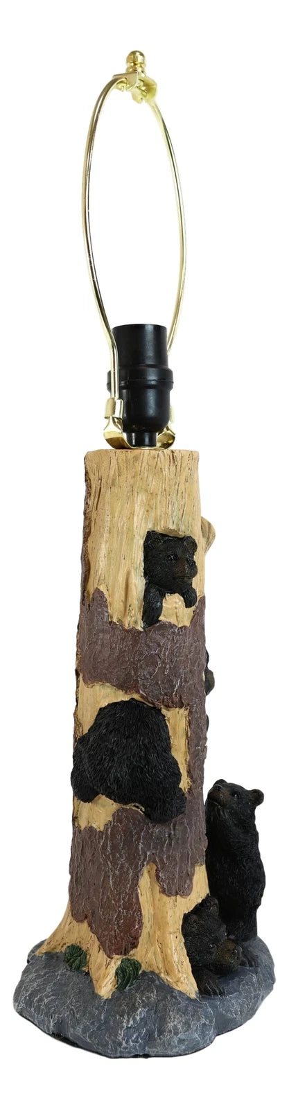 Rustic Black Bear Cubs Peekaboo Climbers by A Tree Table Lamp Statue With Shade-5