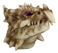 Fossil Dragon Skull Skeleton With Faux Geode Crystal Eyes Incense Burner Box-3
