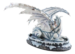 Large 15" Long Winter Blizzard Fairy with Giant White Dragon Statue-2