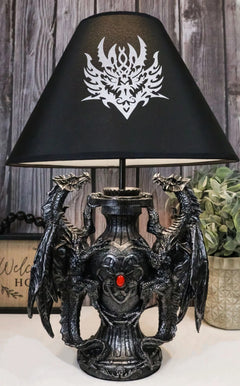 Lámpara de mesa de escritorio con diseño de dragón doble trepador gótico, estatua decorativa y pantalla de 48 cm de alto-1