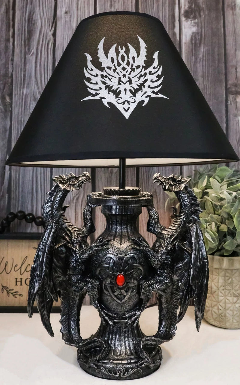 Lámpara de mesa de escritorio con diseño de dragón doble trepador gótico, estatua decorativa y pantalla de 48 cm de alto-1