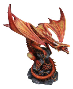 Roaring Red Phoenix Fire Dragon Guarding Egg Hatchling Statue 10"H Anne Stokes-5