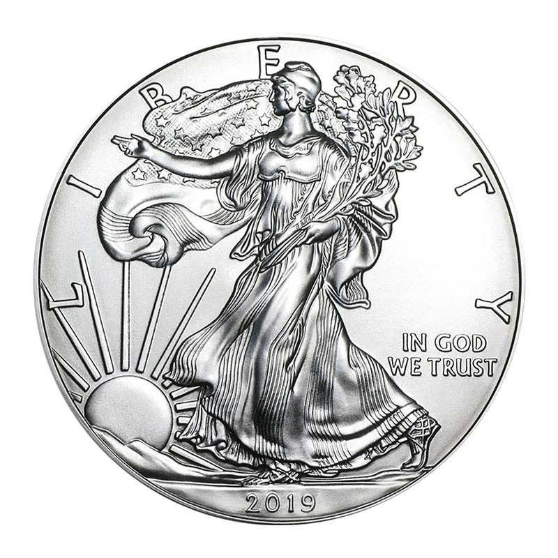 Moneda American Silver Eagle brillante sin circular de $1 de 2019 con soporte Airtite-1