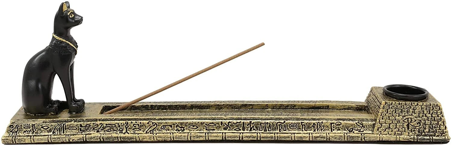 Egyptian Goddess of Protection Bastet Cat Incense Stick and Cone Burner Holder