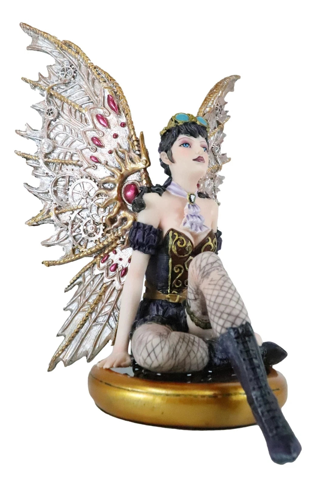 Steampunk Air Force Pilot Assassin Fairy Sitting On Time Warp Machine Figurine-4