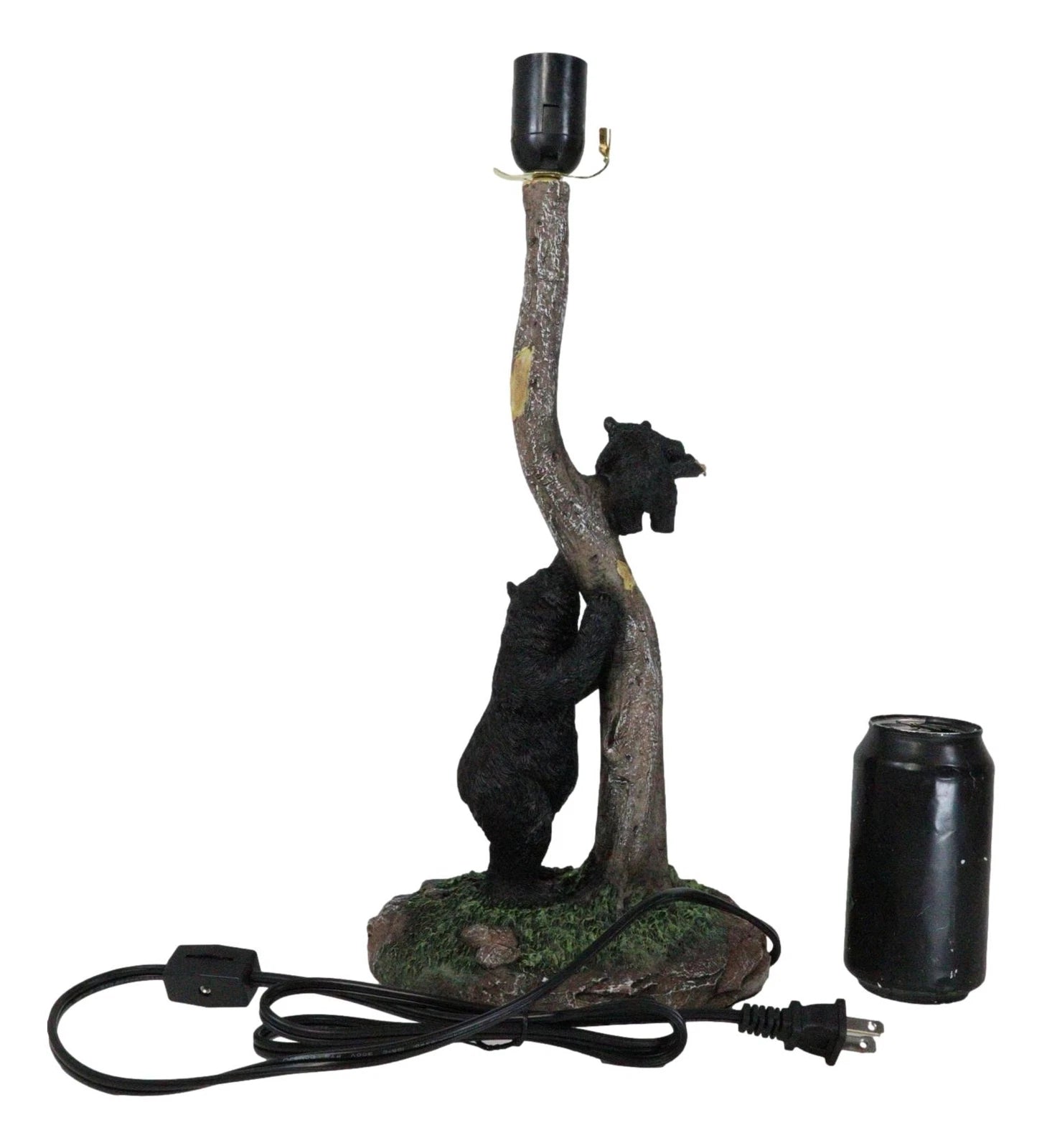 Rustic Black Mother Bear Playing With Cub Hanging On Tree Branch Table Lamp-4
