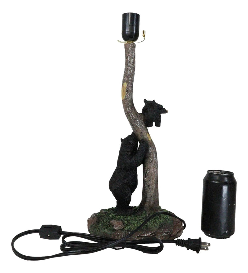 Rustic Black Mother Bear Playing With Cub Hanging On Tree Branch Table Lamp-4