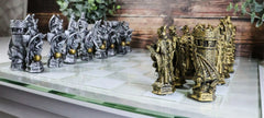 Silver and Gold King Arthur Merlin Dragons Chess Pieces with Board Set-2