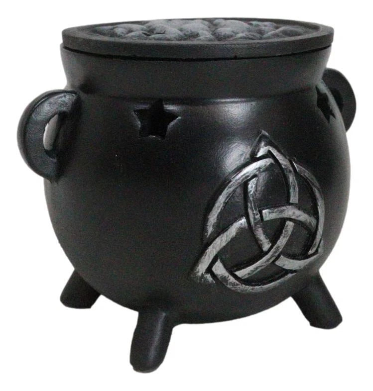 Wicca Sacred Triquetra Symbol Stars Cutout Witch Cauldron Incense Cone Burner-2