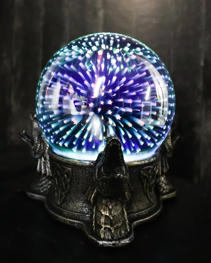 Luz nocturna LED con estrellas mágicas y bola de cristal con diseño de dragones rugientes y nudos de la Trinidad Celta-1