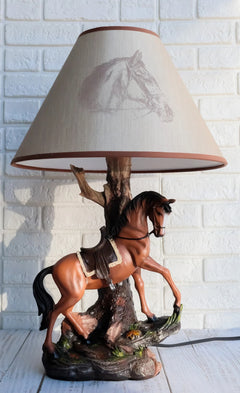 Light Fantastik Chestnut Brown Horse Stallion With Saddle Table Lamp Shade-2