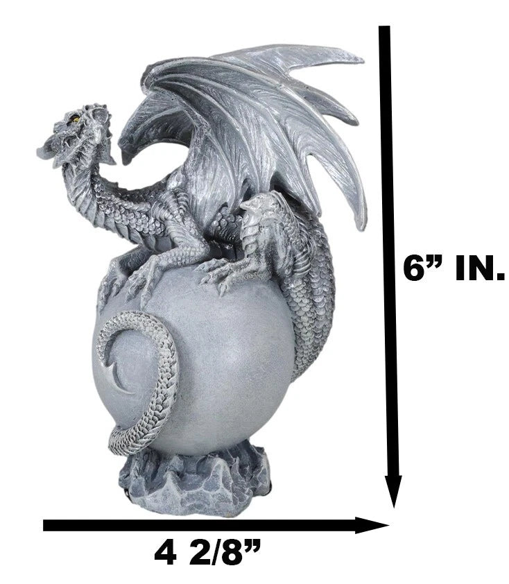 Fantasy Wyrmling White Shadow Ghost Dragon Sleeping On Gray Moon Figurine-2