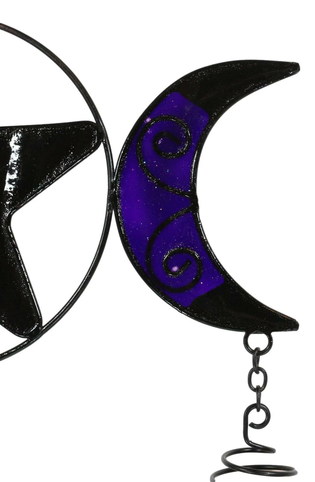 Stained Glass Triple Moons Pentagram Sacred Geometry Metal Wind Chime Suncatcher-4