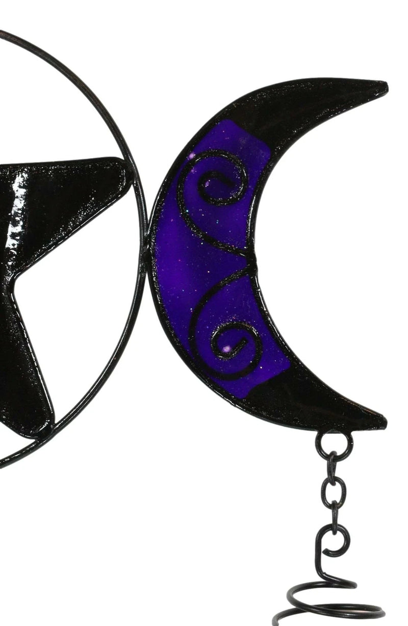Stained Glass Triple Moons Pentagram Sacred Geometry Metal Wind Chime Suncatcher-4