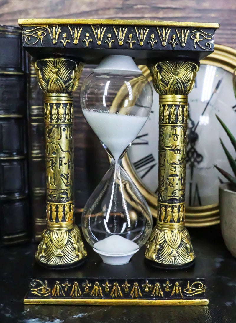 Egyptian Gods Eye Of Horus And Ankh Hieroglyphic Column Sand Timer Statue Decor-1