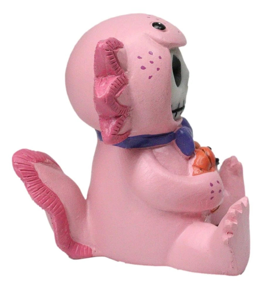 Furrybones Cute Pink Loti The Axolotl Holding Worm Skeleton Figurine Furry Bones-3