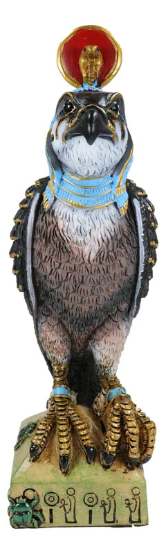 Egyptian Sky God Horus Falcon Bird With Pschent On Hieroglyphic Base Figurine-3