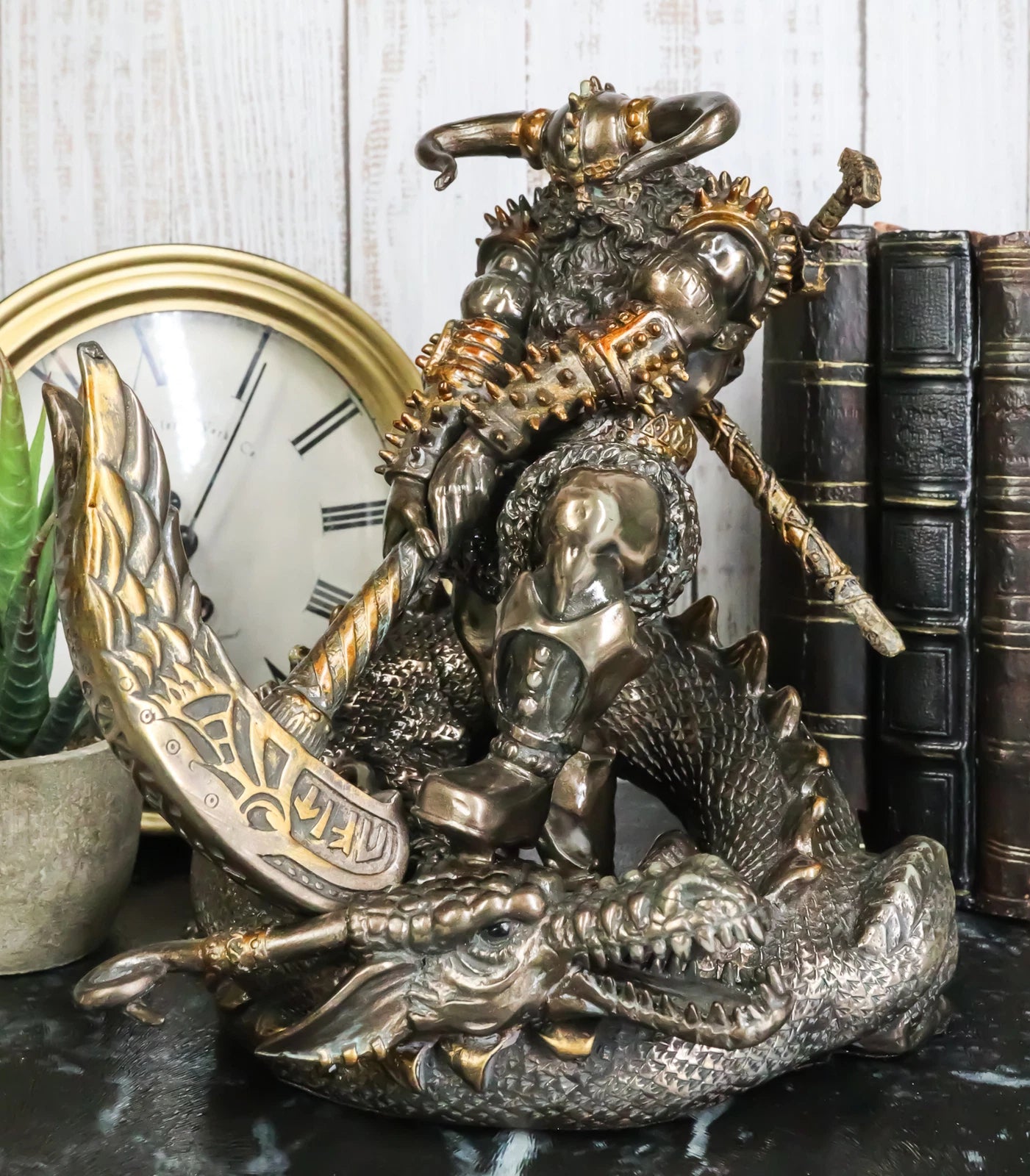 Thor Ragnarok Figurine Norse Donar Slaying Midgard Dragon With Mjolnir Hammer-1
