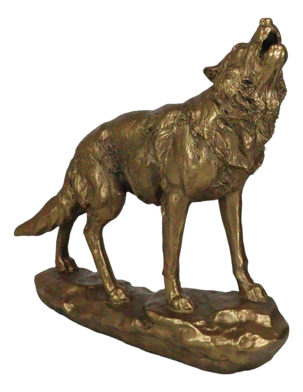 Full Moon Howling Alpha Gray Wolf Timberwolf Statue In Gold Patina Finish 9"H-4