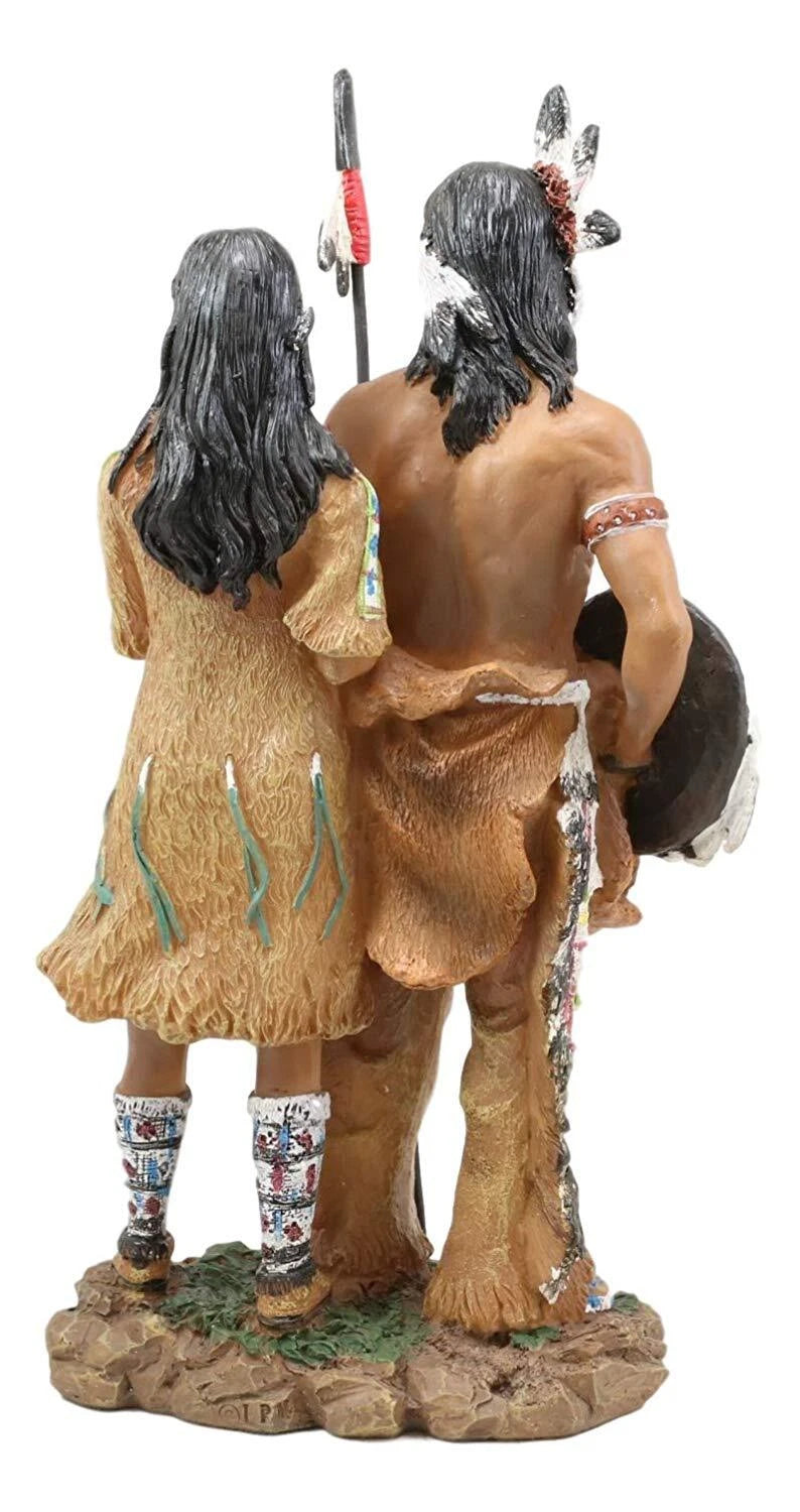Figura familiar de marido y mujer, pareja de guerreros águila pintada a mano, 12,5" de alto-3