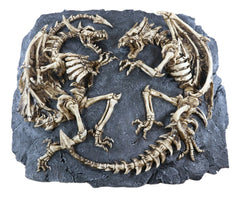 Faux Fossil Rock Block With 2 Dueling Skeleton Dragons Exotic Wall Decor Plaque-2