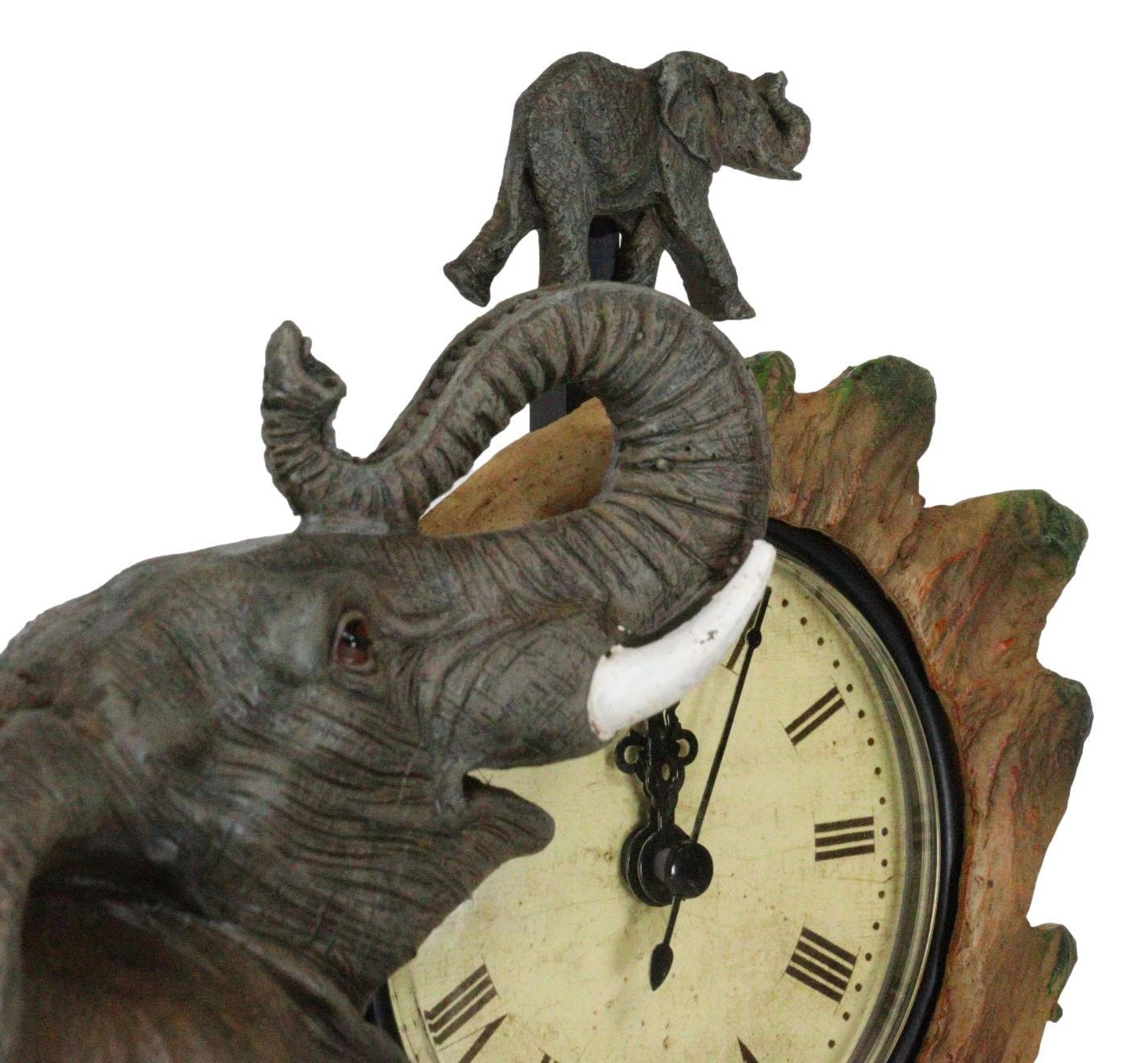 Reloj de mesa con péndulo de 26,5 cm de altura, con familia de elefantes, padre y cría-2