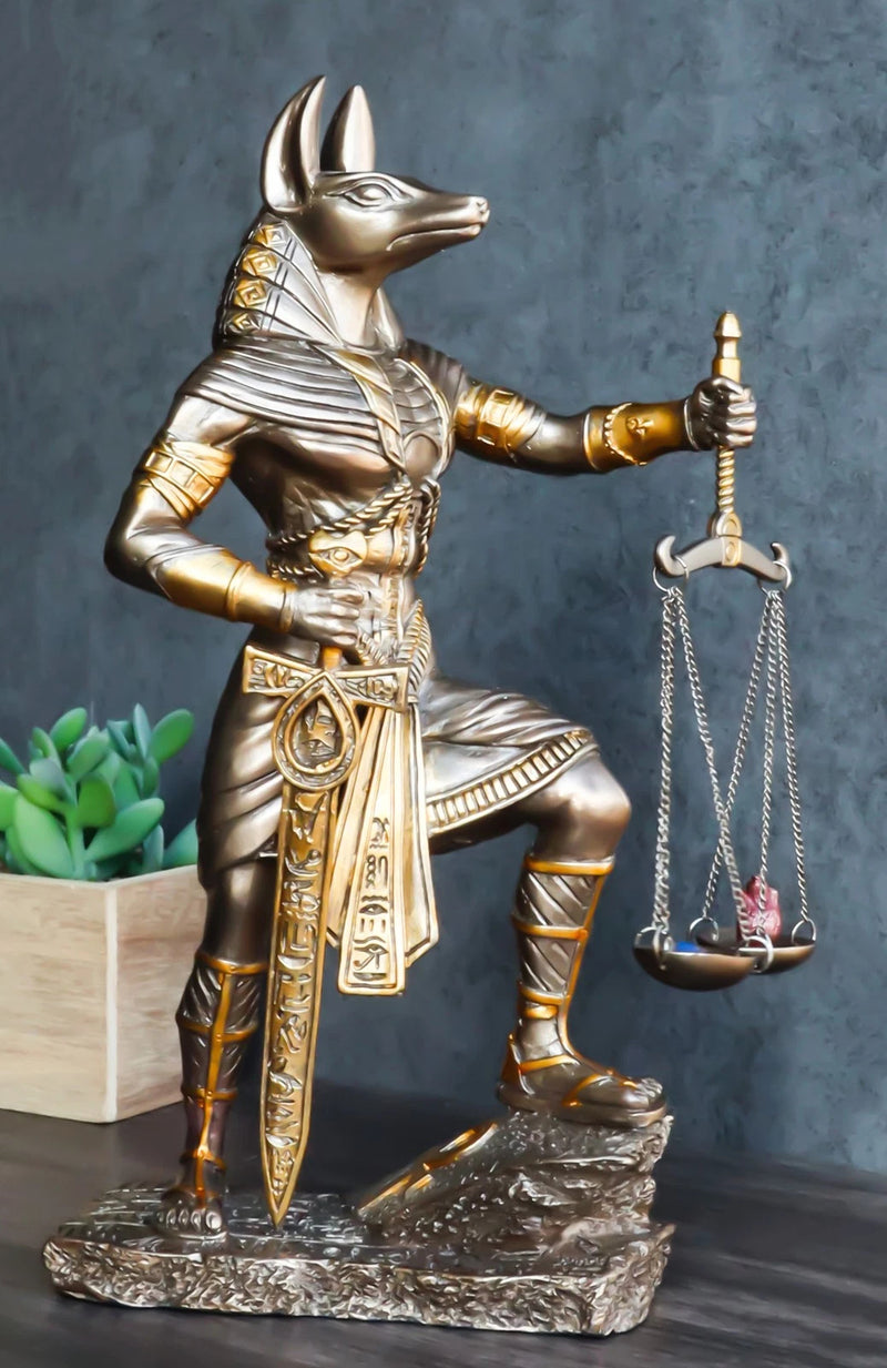 God Anubis with Scales of Justice Statue Figurine 10" Tall (Faux Bronze Resin)-2