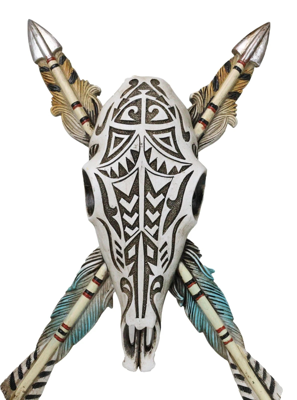 Southwestern Indian Tribal Tooled Tattoo Cow Skull And Crossed Arrows Wall Decor-3