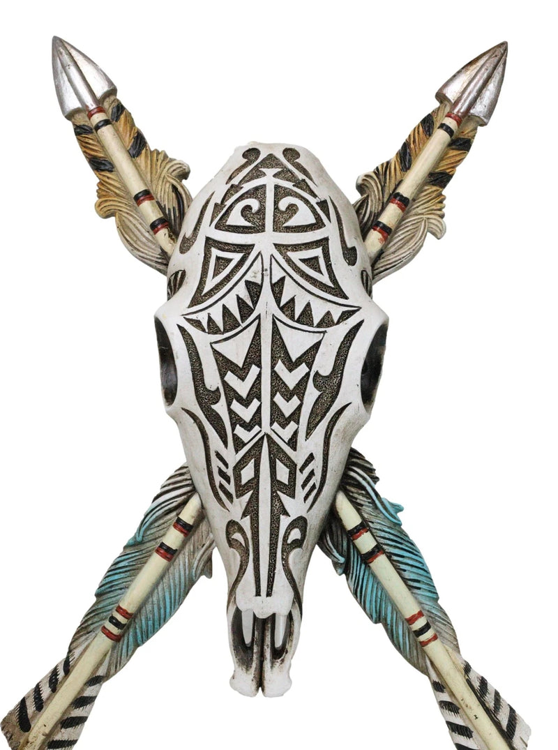 Southwestern Indian Tribal Tooled Tattoo Cow Skull And Crossed Arrows Wall Decor-3