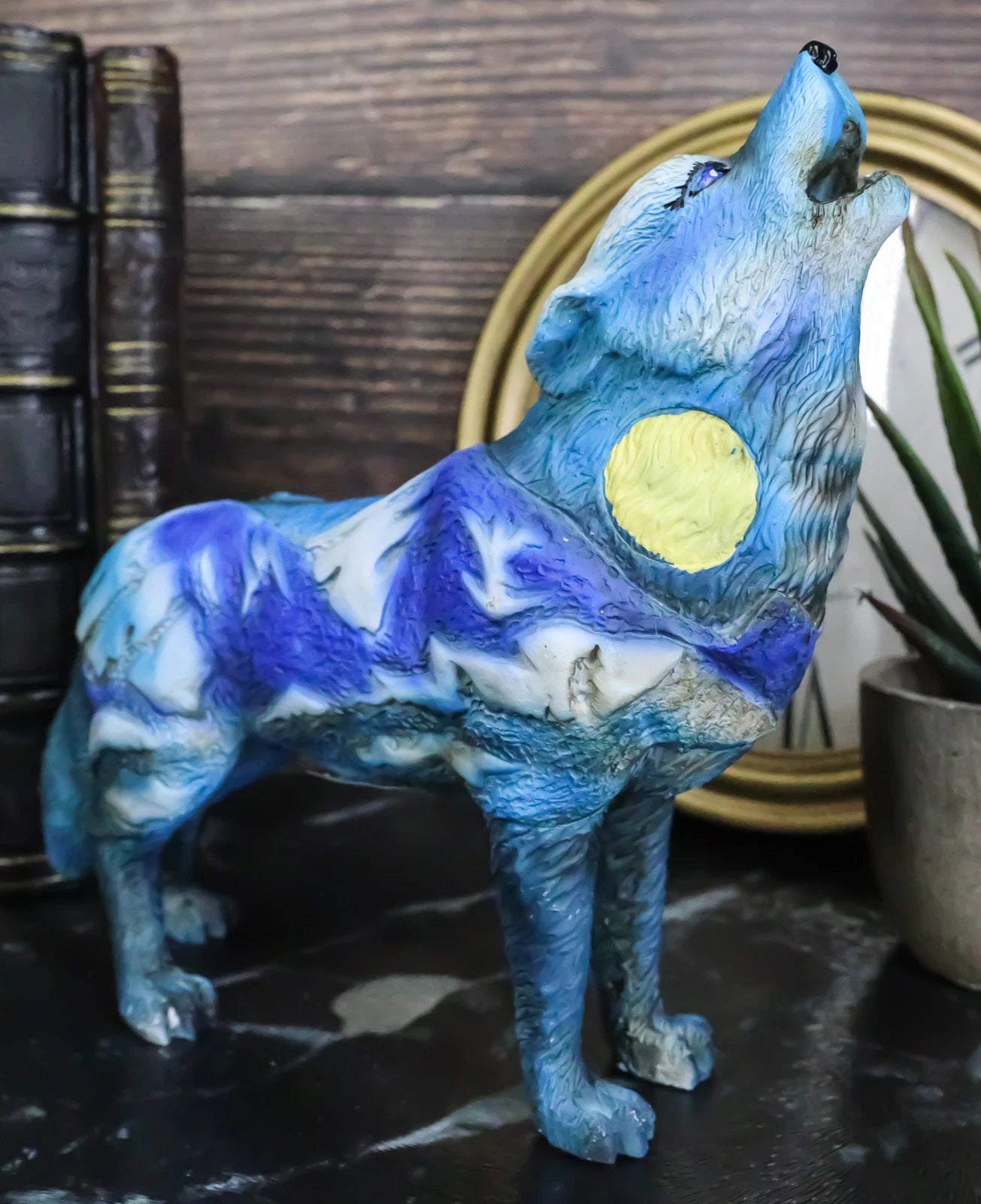 Colección de figuras tótem tribales nativas de Moon Mountain, lobo aullador, espíritu, 15 cm de largo
