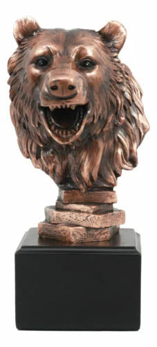 Wildlife Roaring Bear Bust Statue Bronze Electroplated Bear Figurine With Base-6