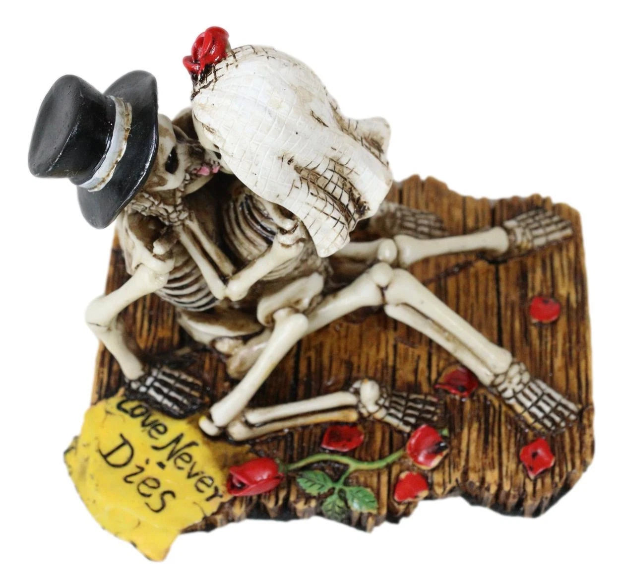 Love Never Dies Castaway Wedding Skeleton Couple Kissing Statue 3.75"H-4