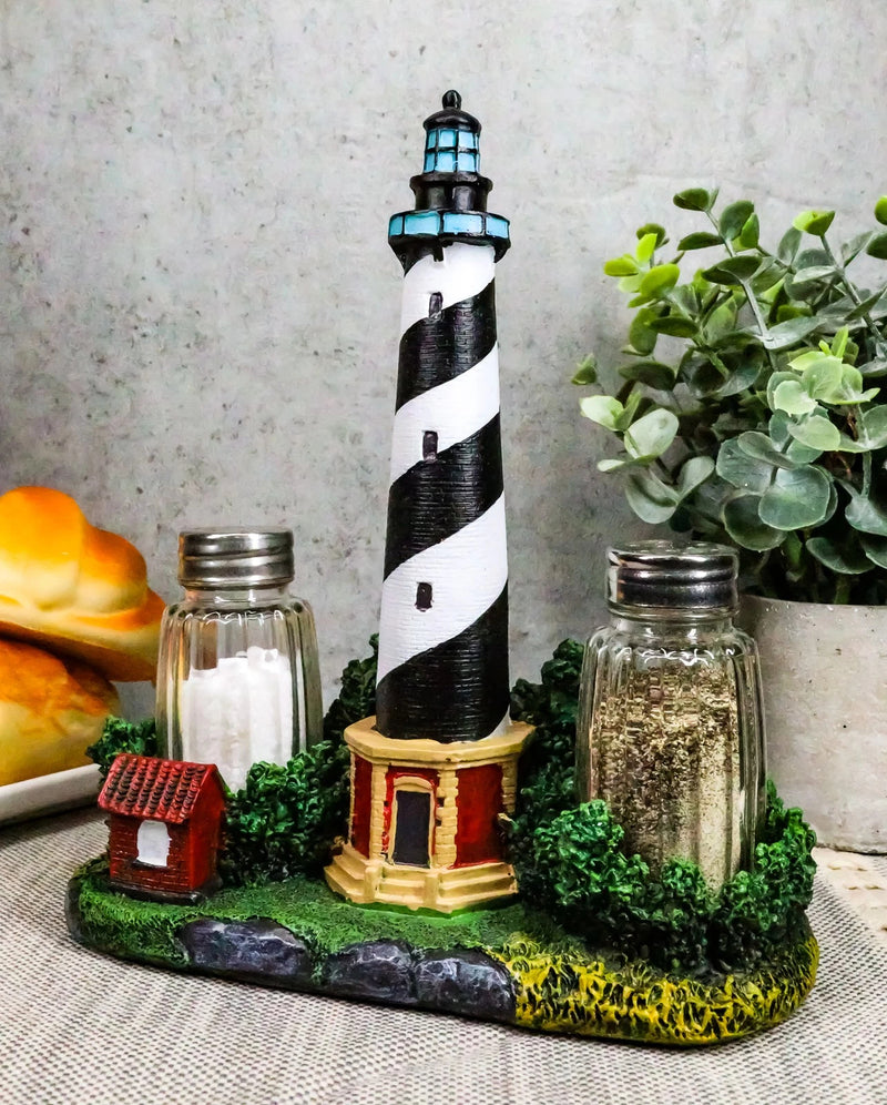 Scenic Cape Hatteras Lighthouse Salt And Pepper Shakers Holder 8"H-2