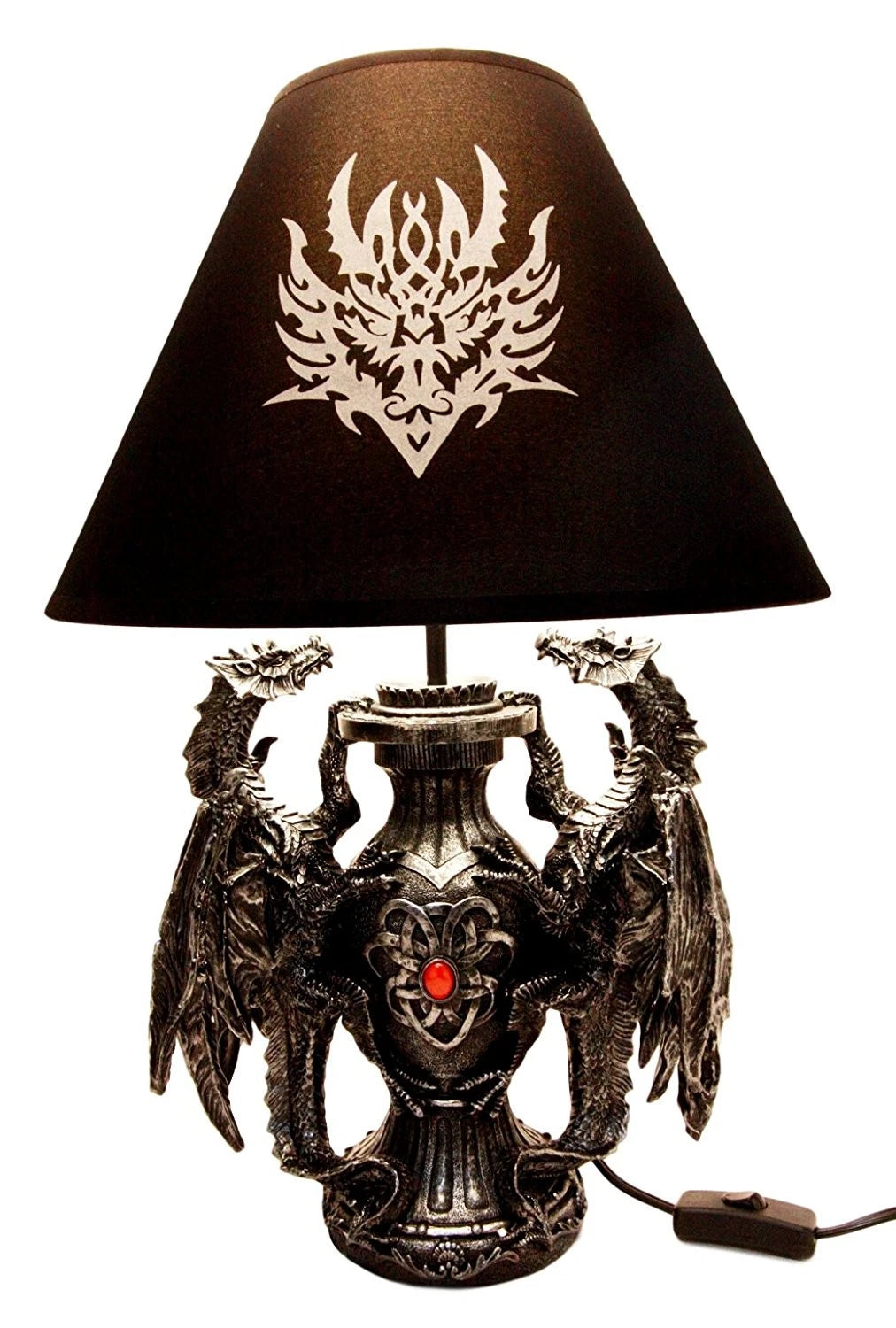 Lámpara de mesa de escritorio con diseño de dragón doble trepador gótico, estatua decorativa y pantalla de 48 cm de alto-5