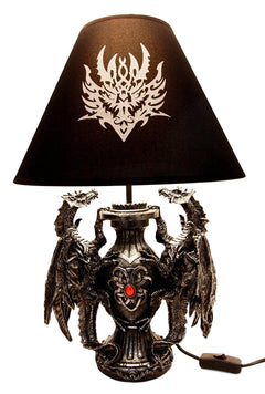 Lámpara de mesa de escritorio con diseño de dragón doble trepador gótico, estatua decorativa y pantalla de 48 cm de alto-5
