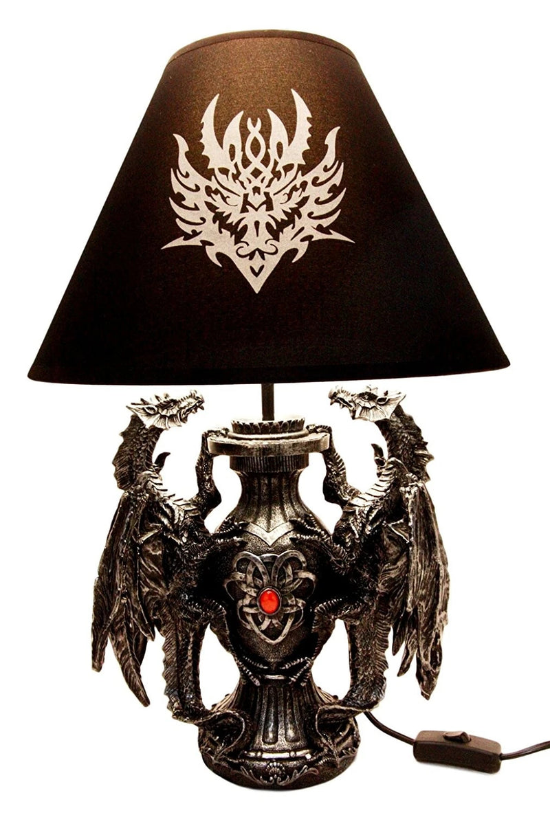 Lámpara de mesa de escritorio con diseño de dragón doble trepador gótico, estatua decorativa y pantalla de 48 cm de alto-5