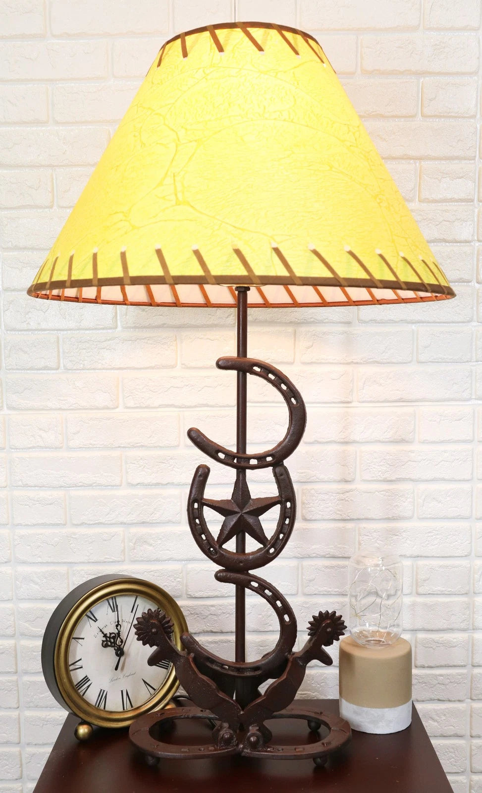 Cast Iron Western Horseshoes Base Desktop Table Lamps w/ Pine Shade 28"H-1