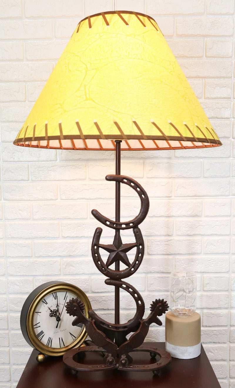 Cast Iron Western Horseshoes Base Desktop Table Lamps w/ Pine Shade 28"H-1