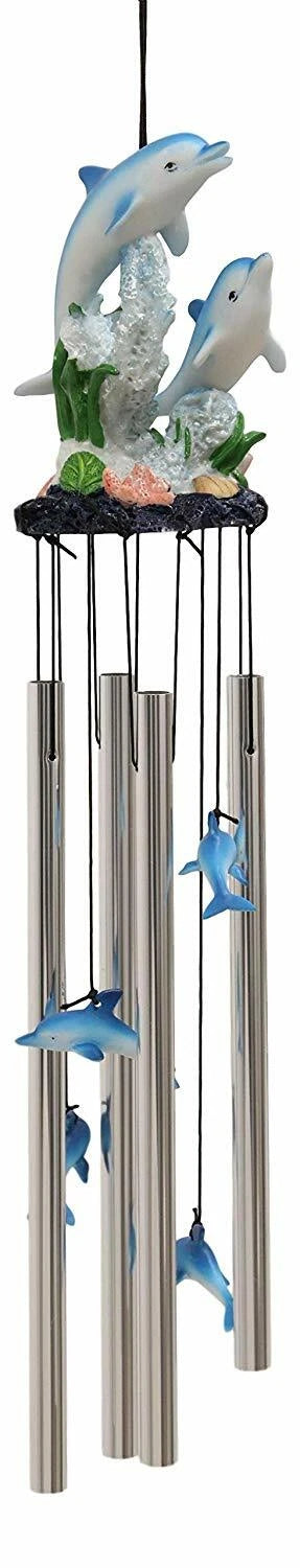 Nautical Marine Dolphin Family Swimming by Coral Reef Wind Chime 21" Long-4