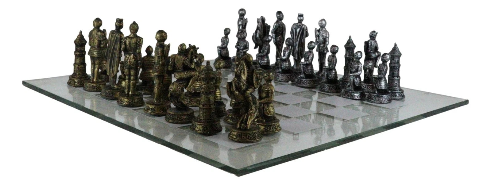 Medieval Warfare Age Of Knights & Kings Resin Chess Pieces With Glass Board Set-5