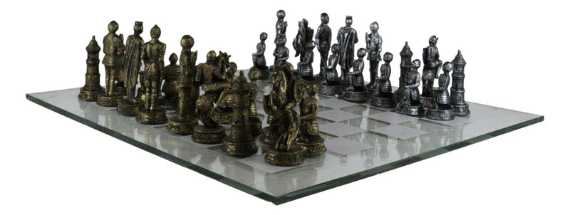Medieval Warfare Age Of Knights & Kings Resin Chess Pieces With Glass Board Set-5