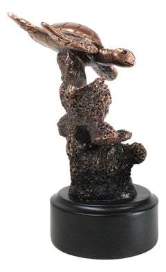 Sea Turtle Swimming By Corals Starfish Electroplated Bronze Resin Statue-5