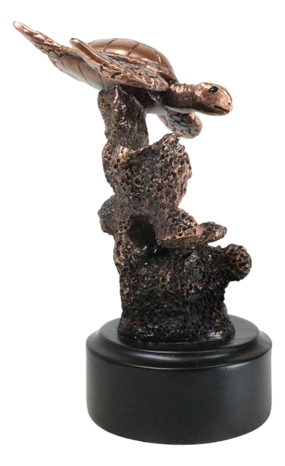 Sea Turtle Swimming By Corals Starfish Electroplated Bronze Resin Statue-5