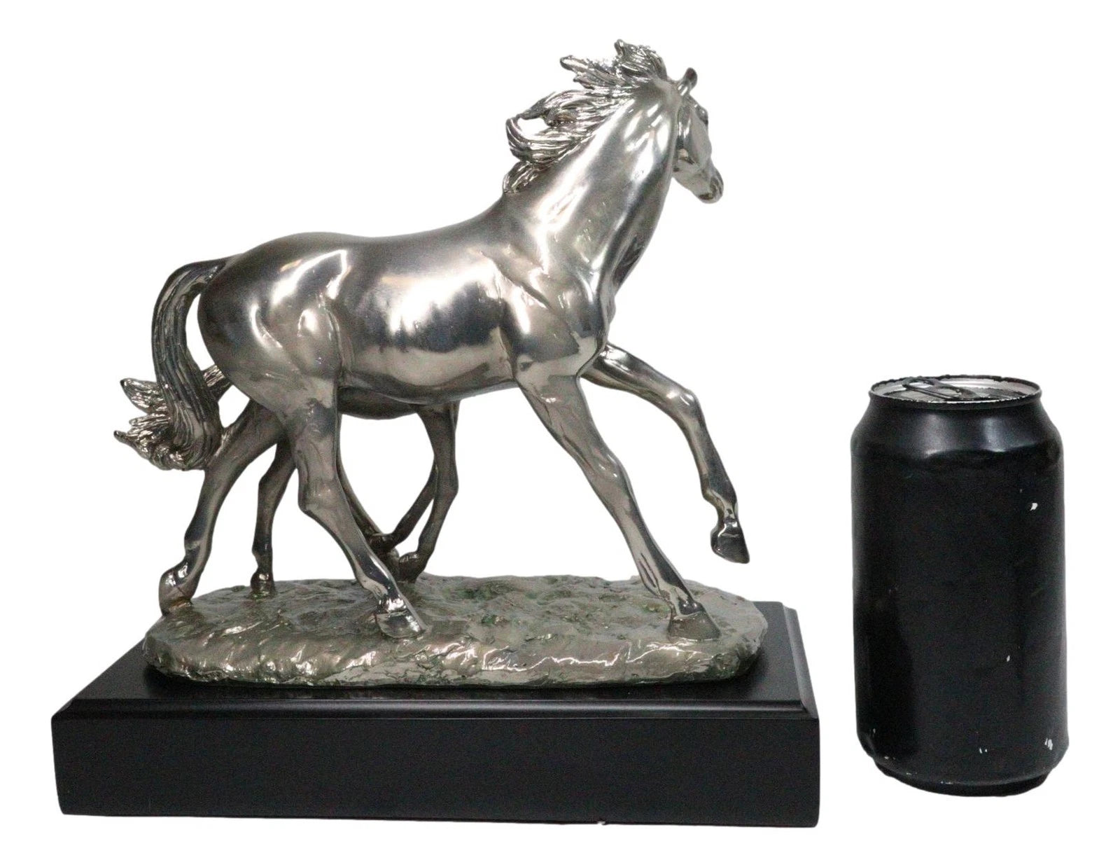 Western Horse and Foal Chrome Electroplated Resin Figurine With Museum Base-4