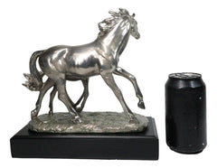 Western Horse and Foal Chrome Electroplated Resin Figurine With Museum Base-4