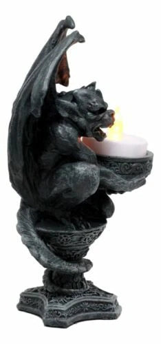 Gothic Wyvern Gargoyle Tea Light Candle Holder Guardian Kneeling Servant Statue-4